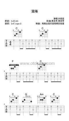 许茹芸《泪海吉他谱》D调_音乐沁人心扉
