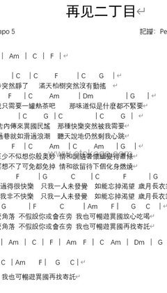 杨千嬅《再见二丁目吉他谱》F调_旋律轻松愉快