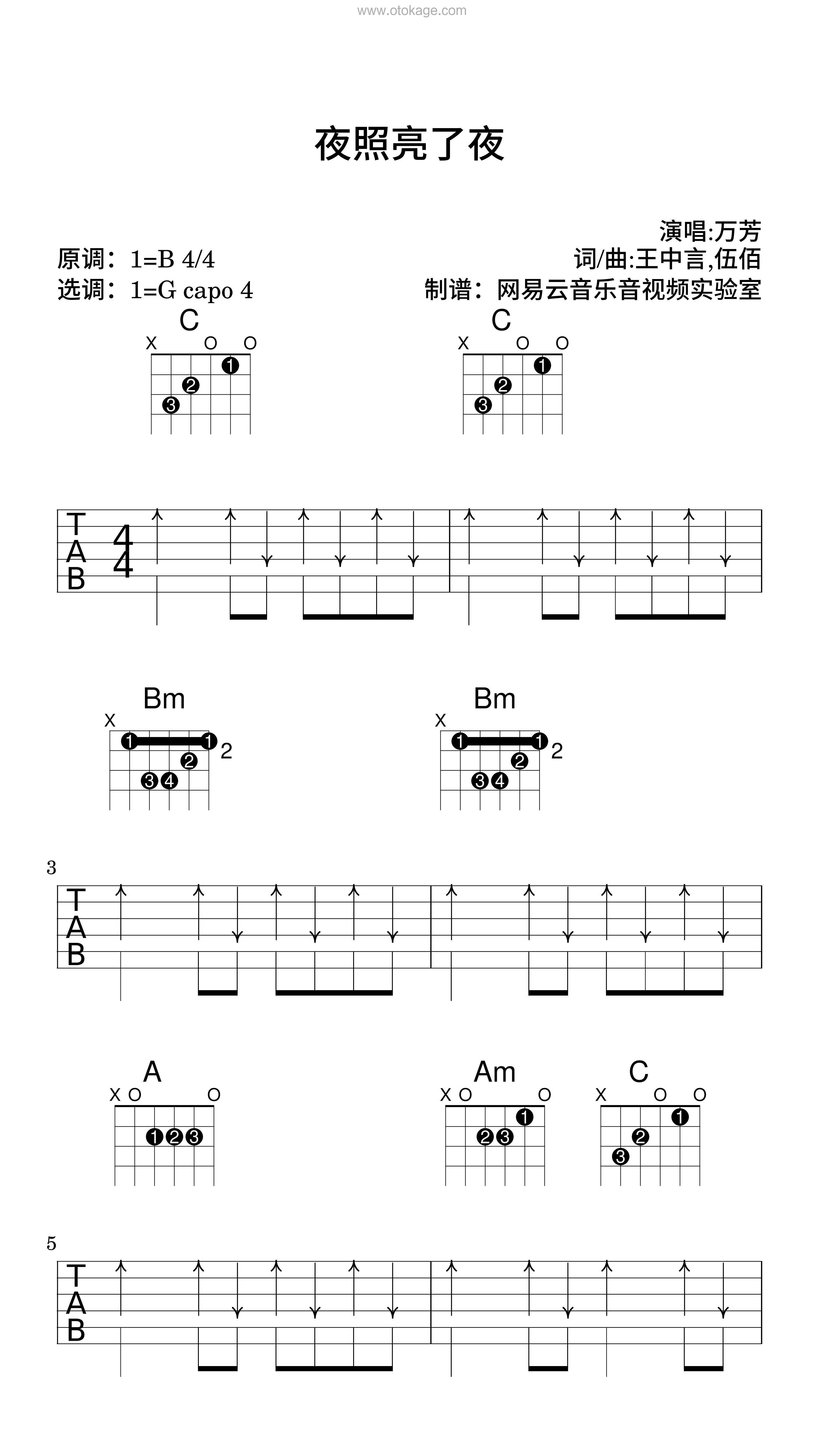 万芳《夜照亮了夜吉他谱》B调_音符与情感共鸣