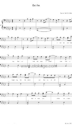 Taylor Swift,Bon Iver《exile钢琴谱》降B调_完美融合情感