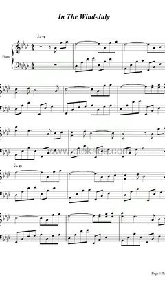 July《In The Wind钢琴谱》降A调_旋律悦耳动听