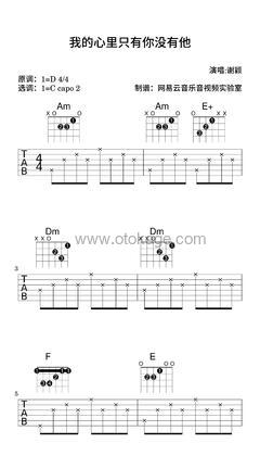 谢颖《我的心里只有你没有他吉他谱》D调_旋律深刻动人
