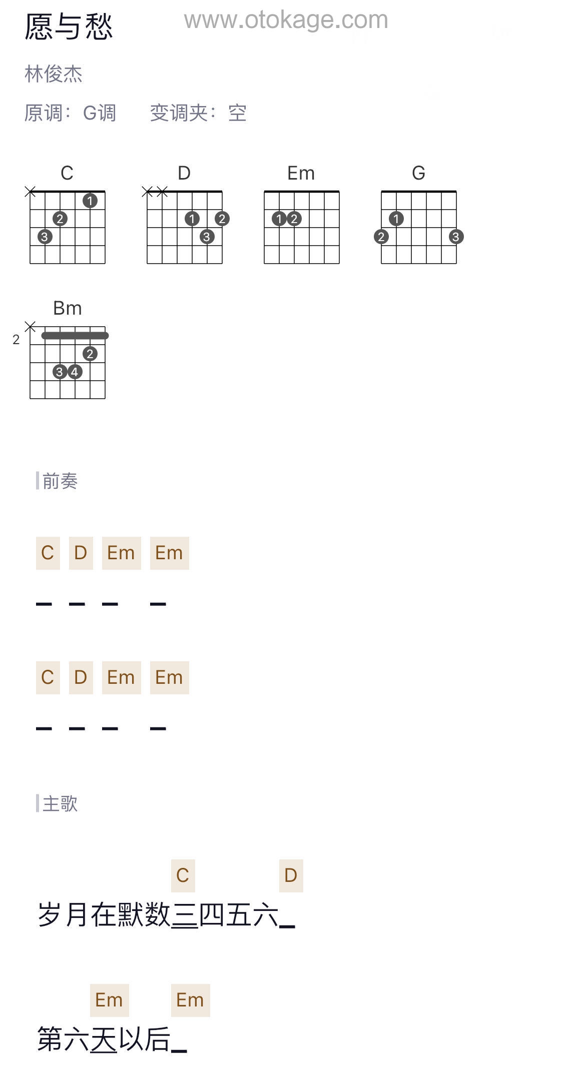 林俊杰《愿与愁吉他谱》G调_音乐沁人心扉