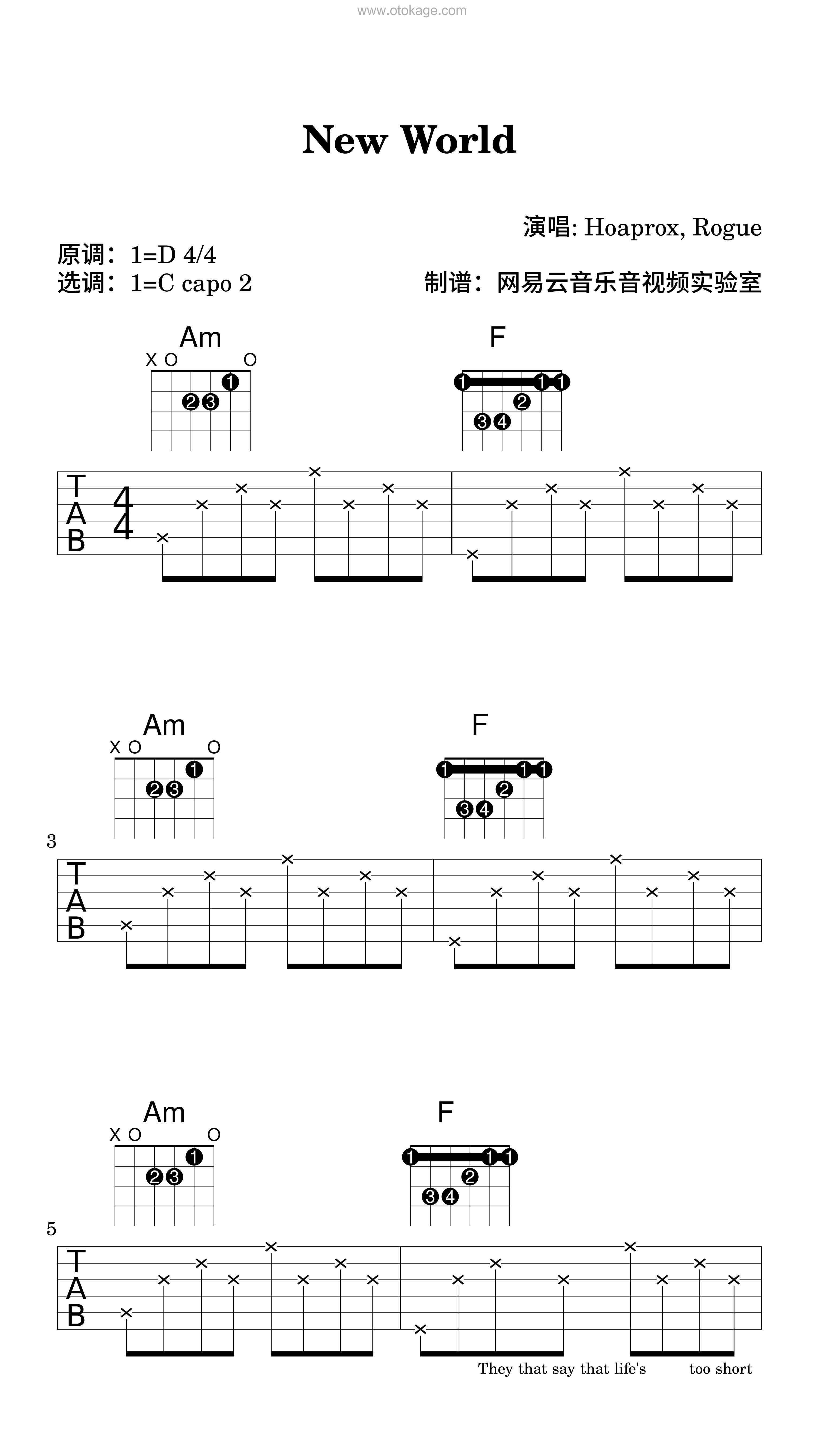 Hoaprox,Rogue《New World吉他谱》D调_音符跳动如心跳