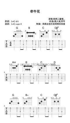 锦绣二重唱,阿牛《牵牛花吉他谱》G调_节奏轻柔优美