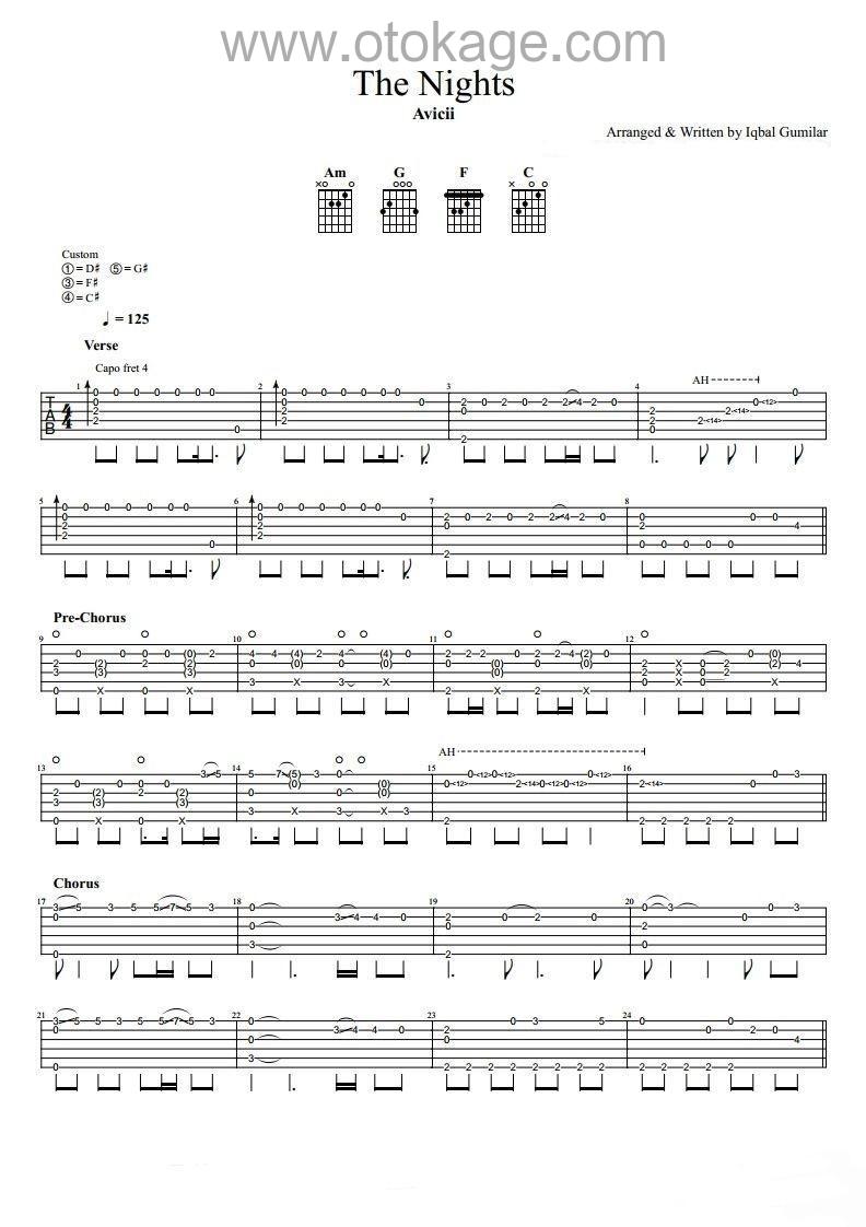 Avicii,Nicholas Furlong《The Nights吉他谱》升D调_完美节奏编排