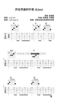 张碧晨《开往早晨的午夜 (Live)吉他谱》C调_音符如画卷展开