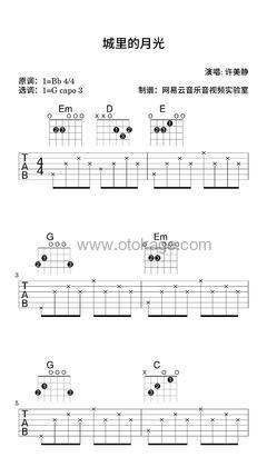 许美静《城里的月光吉他谱》降B调_令人难忘的和声