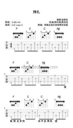 张雨生《挣扎吉他谱》降E调_节奏感强而轻盈