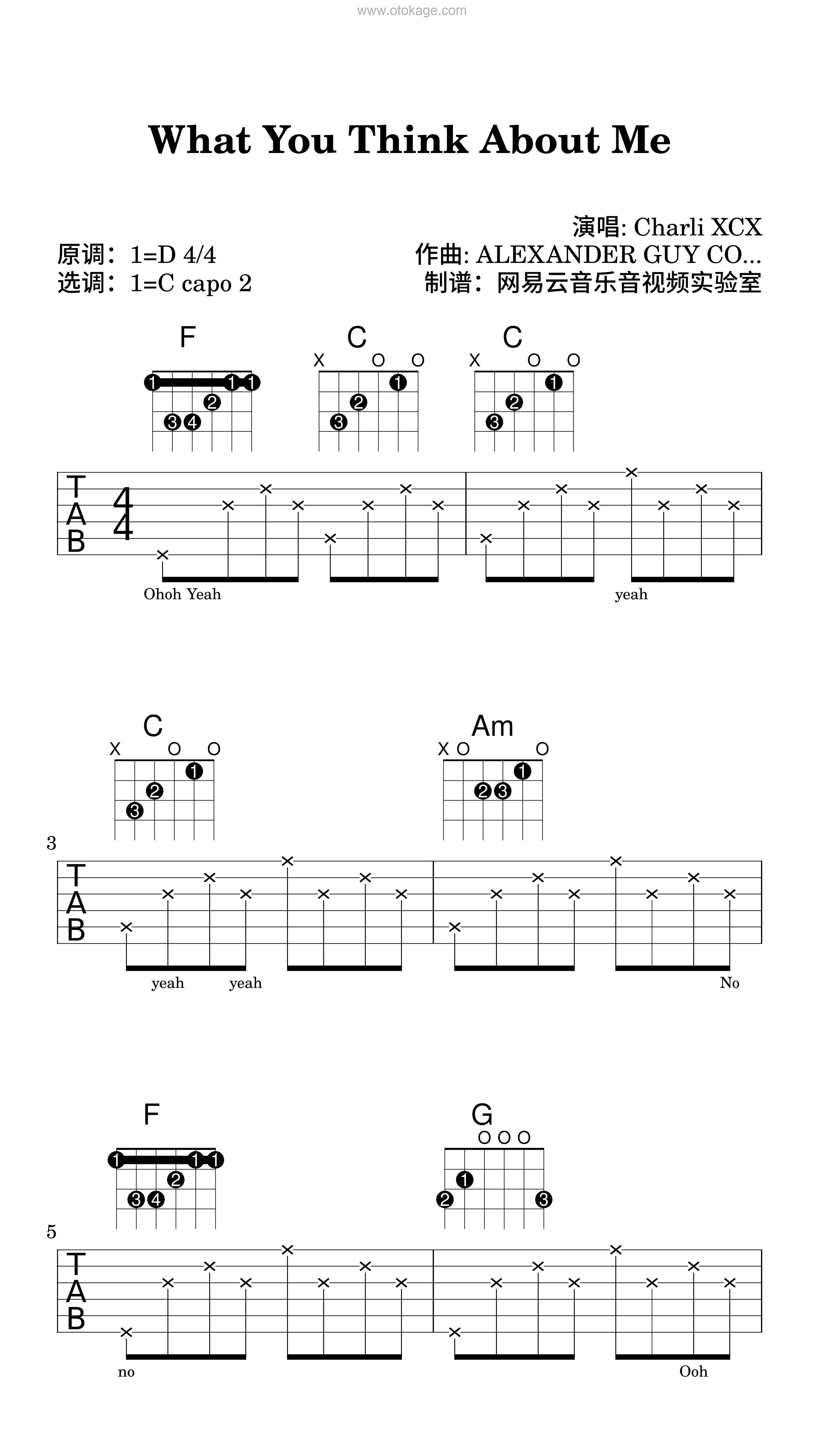 Charli XCX《What You Think About Me吉他谱》D调_旋律优雅如梦
