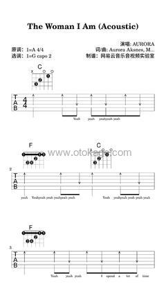 AURORA《The Woman I Am (Acoustic)吉他谱》A调_音符与情感交织