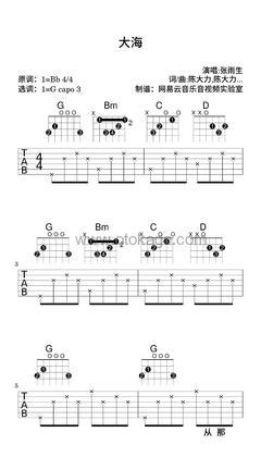 张雨生《大海吉他谱》降B调_旋律抚慰心灵
