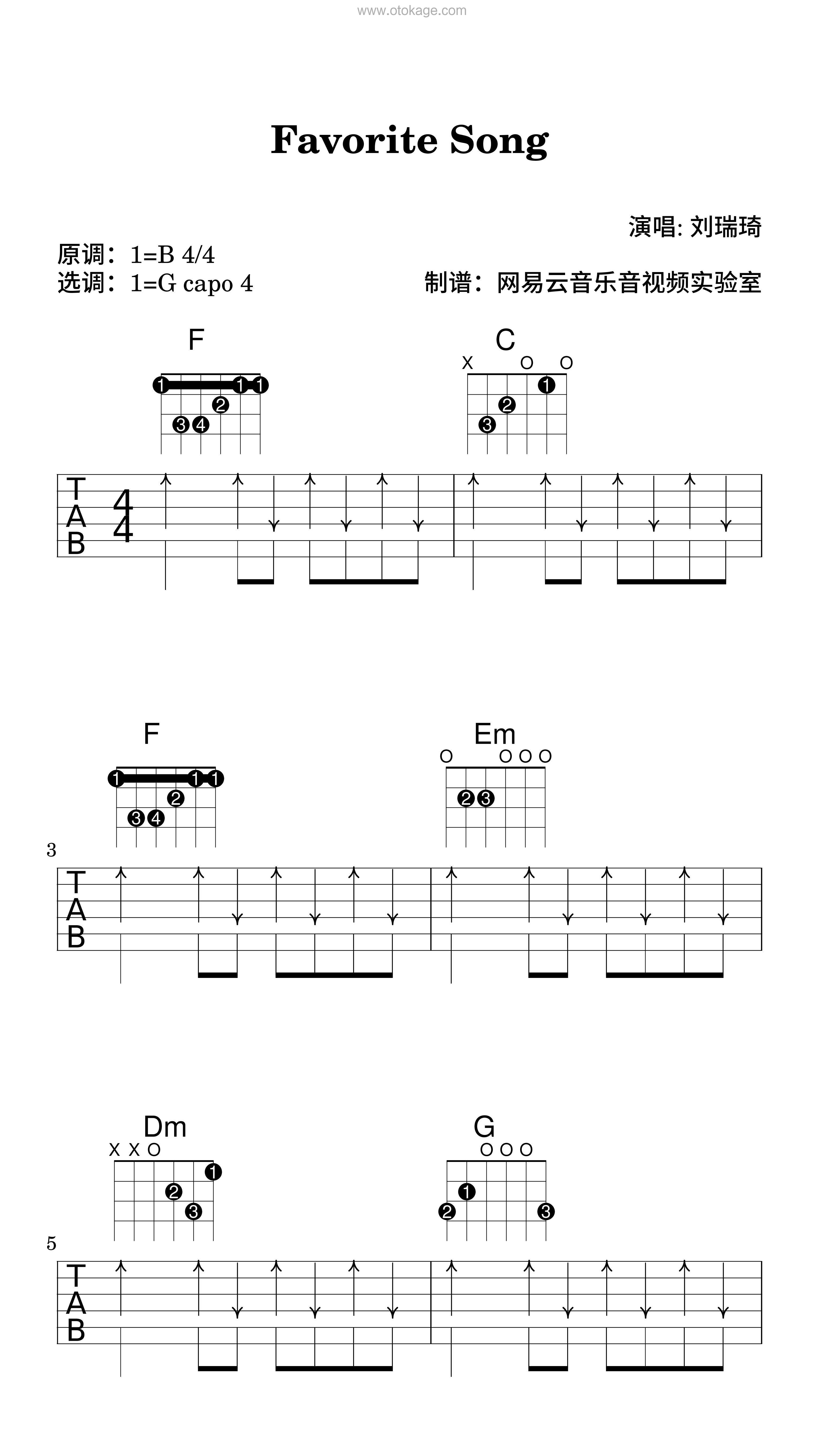 刘瑞琦《Favorite Song吉他谱》B调_节奏张弛有度