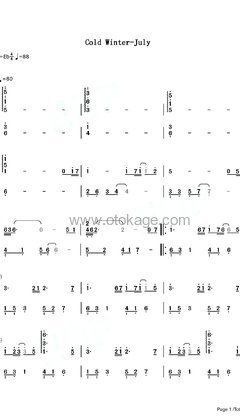 July《Cold Winter钢琴谱》降E调_音符如画卷展开