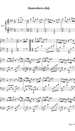 July《Somewhere钢琴谱》降A调_音符轻盈流畅