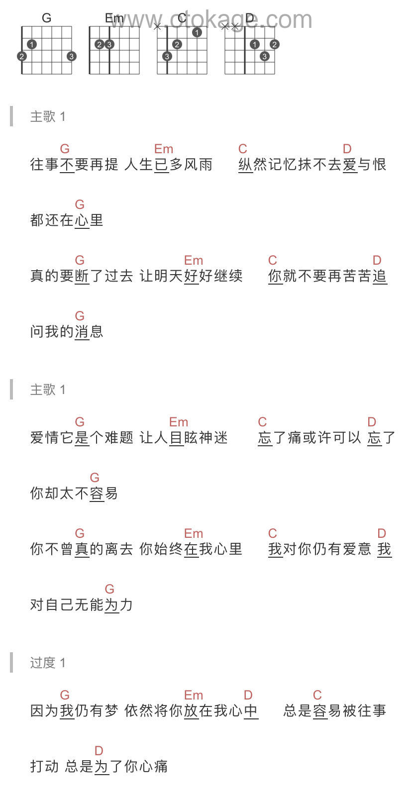 张国荣《当爱已成往事吉他谱》G调_完美的声线搭配