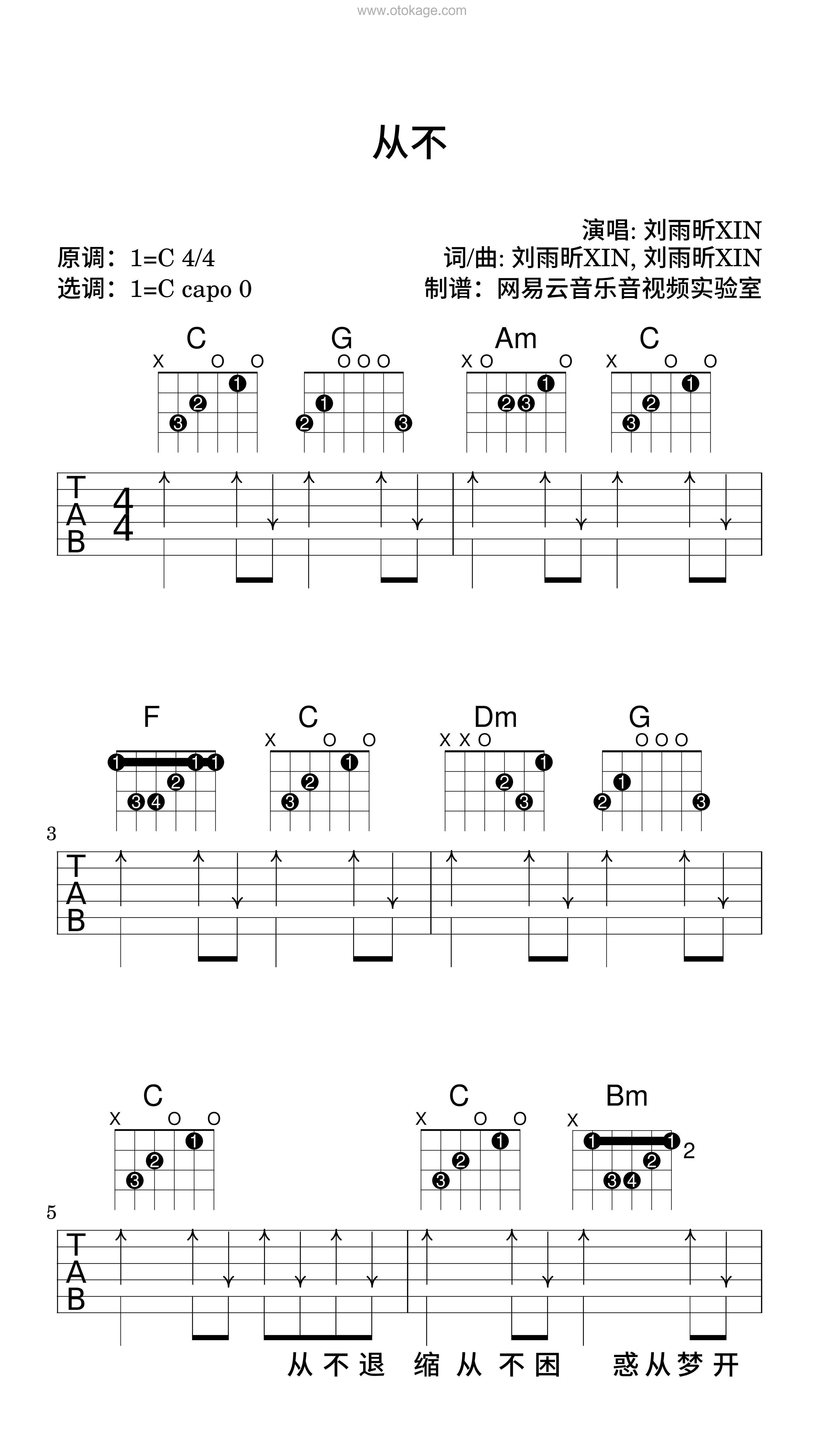 刘雨昕XIN《从不吉他谱》C调_感人至深的版本