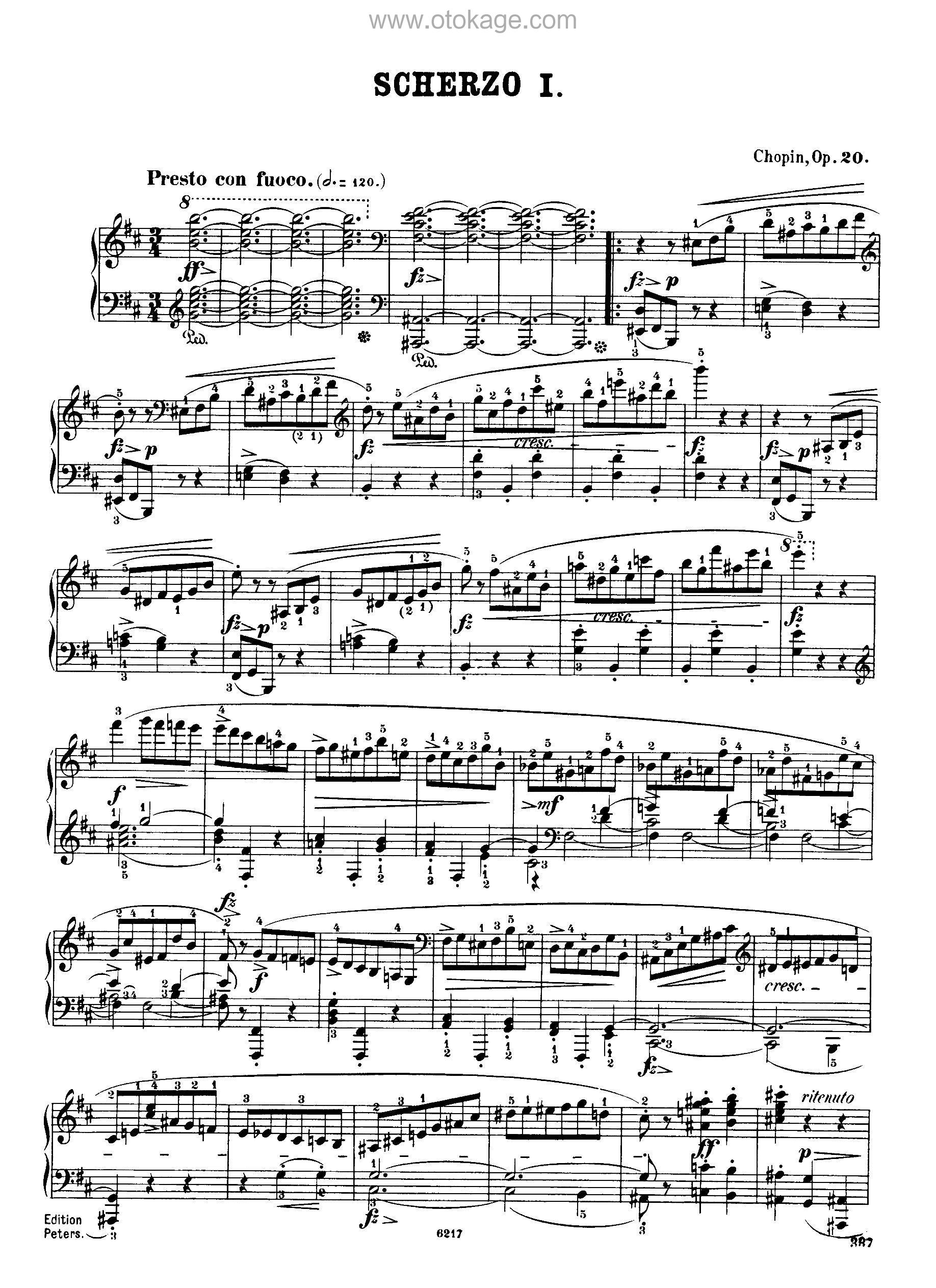 郎朗《Scherzo No. 1 in B Minor, Op. 20钢琴谱》升D调_让人沉醉其中