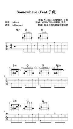 NINEONE#乃万,于贞《Somewhere (Feat.于贞)吉他谱》B调_音色柔和迷人