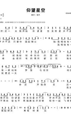 张杰《仰望星空人声谱》B调_编配非常用心