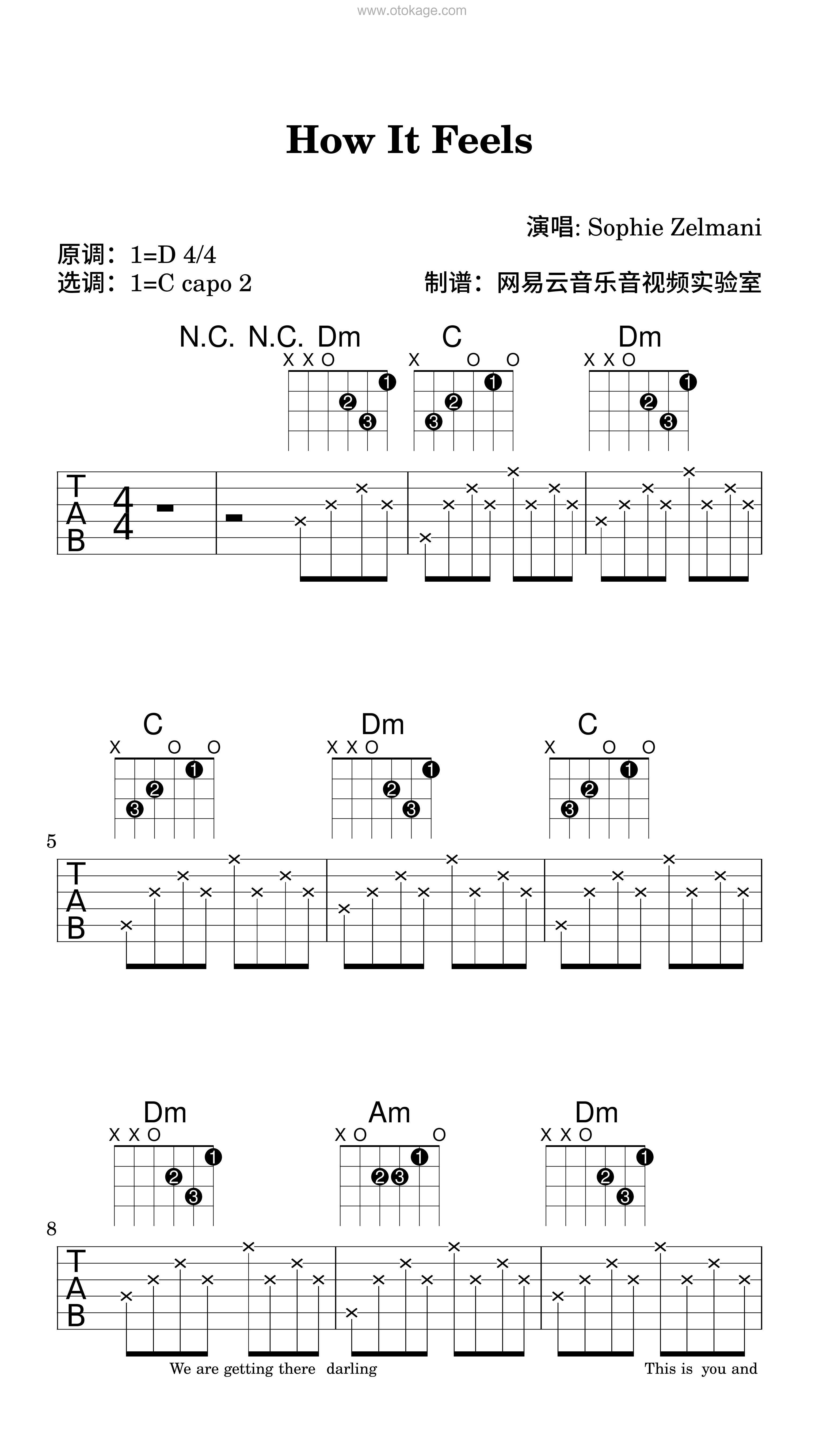 Sophie Zelmani《How It Feels吉他谱》D调_编配层次分明