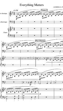 AURORA,Pomme《Everything Matters吉他谱》降B调_音符轻盈跳动