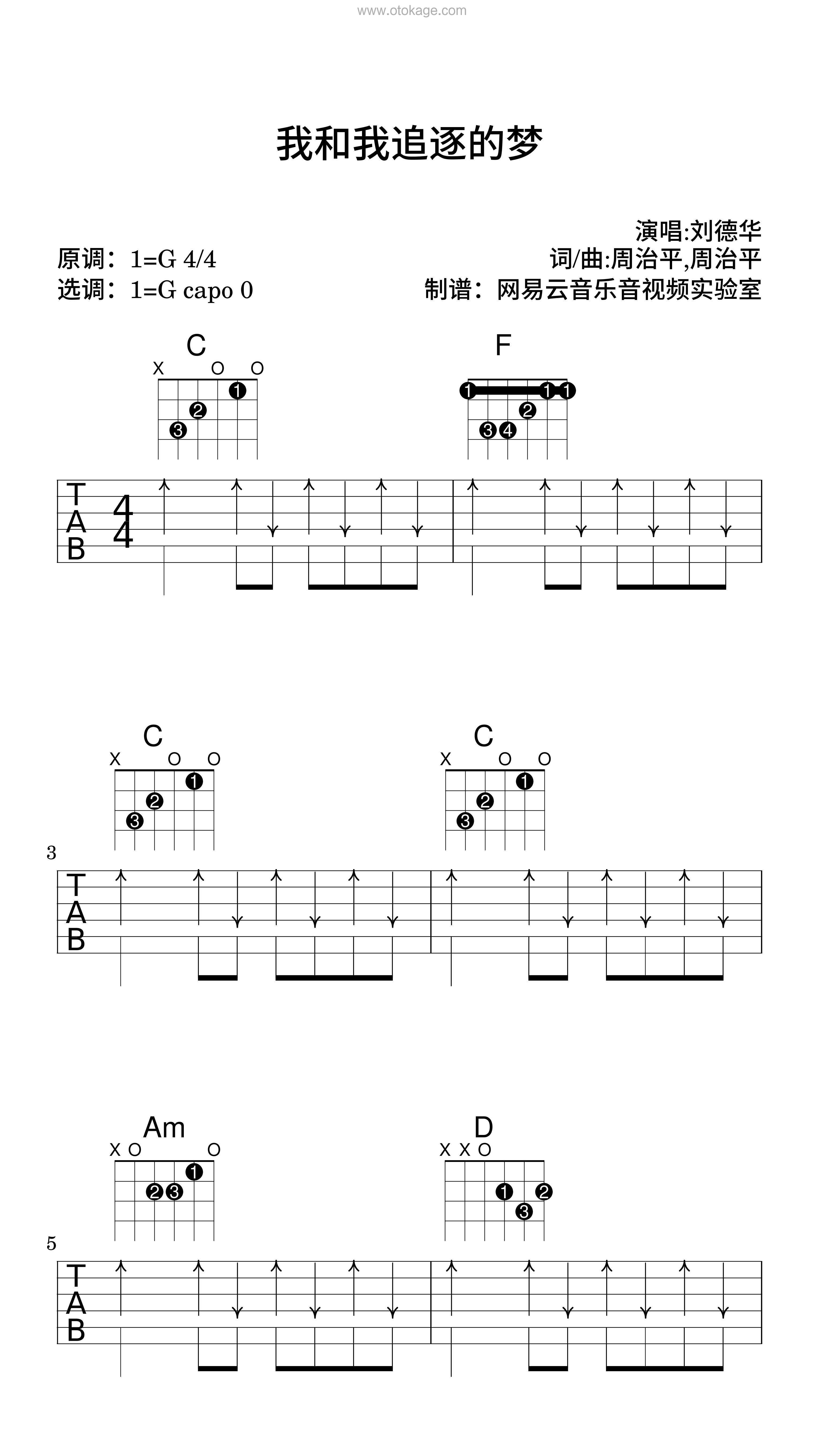 刘德华《我和我追逐的梦吉他谱》G调_完美的声线搭配