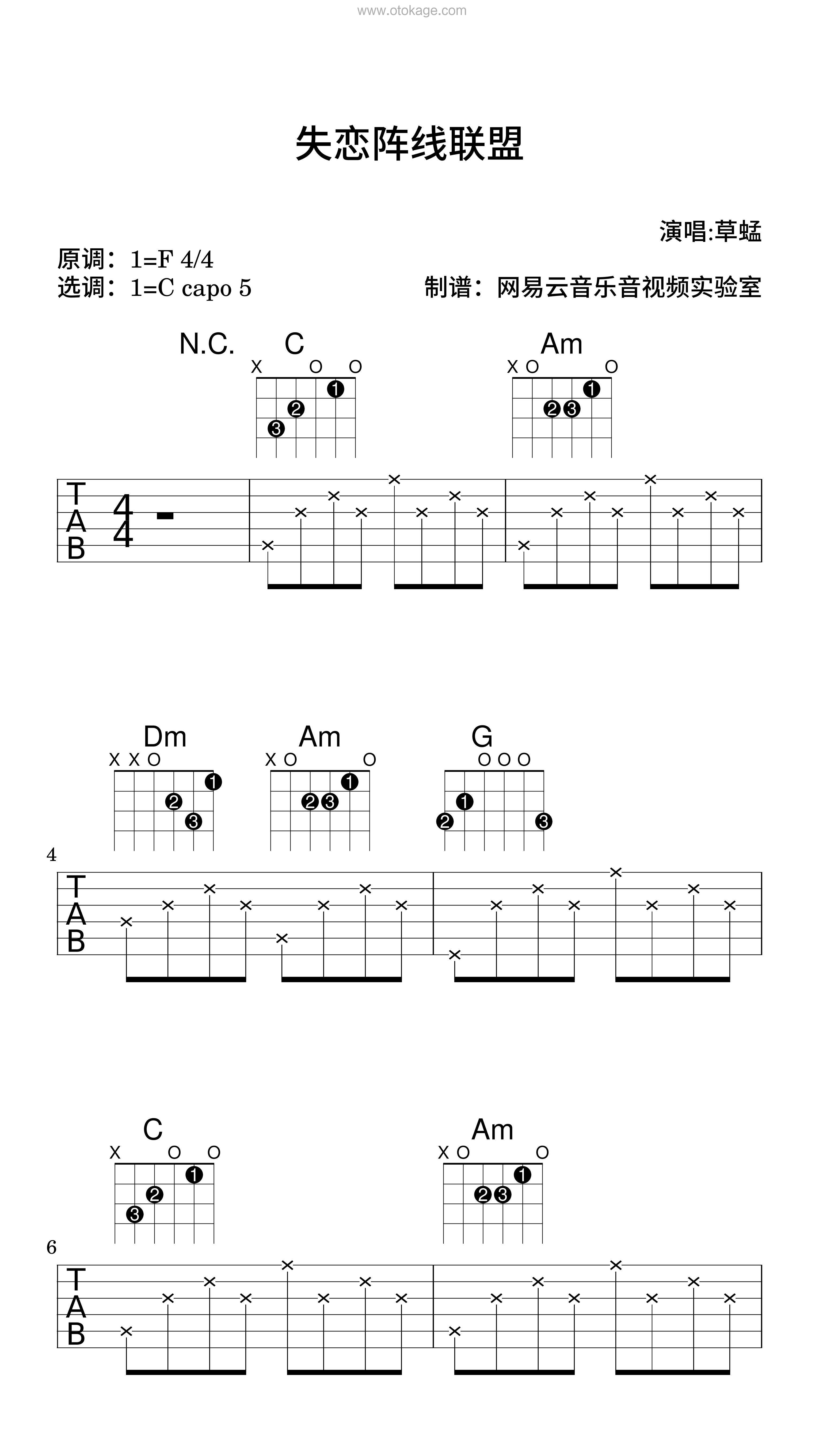 草蜢《失恋阵线联盟吉他谱》F调_完美的音乐流动