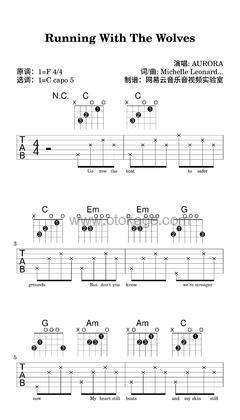AURORA《Running With The Wolves吉他谱》F调_旋律简单而动人
