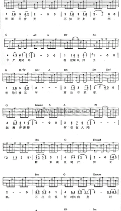 王菲《但愿人长久吉他谱》D调_音符婉转动人