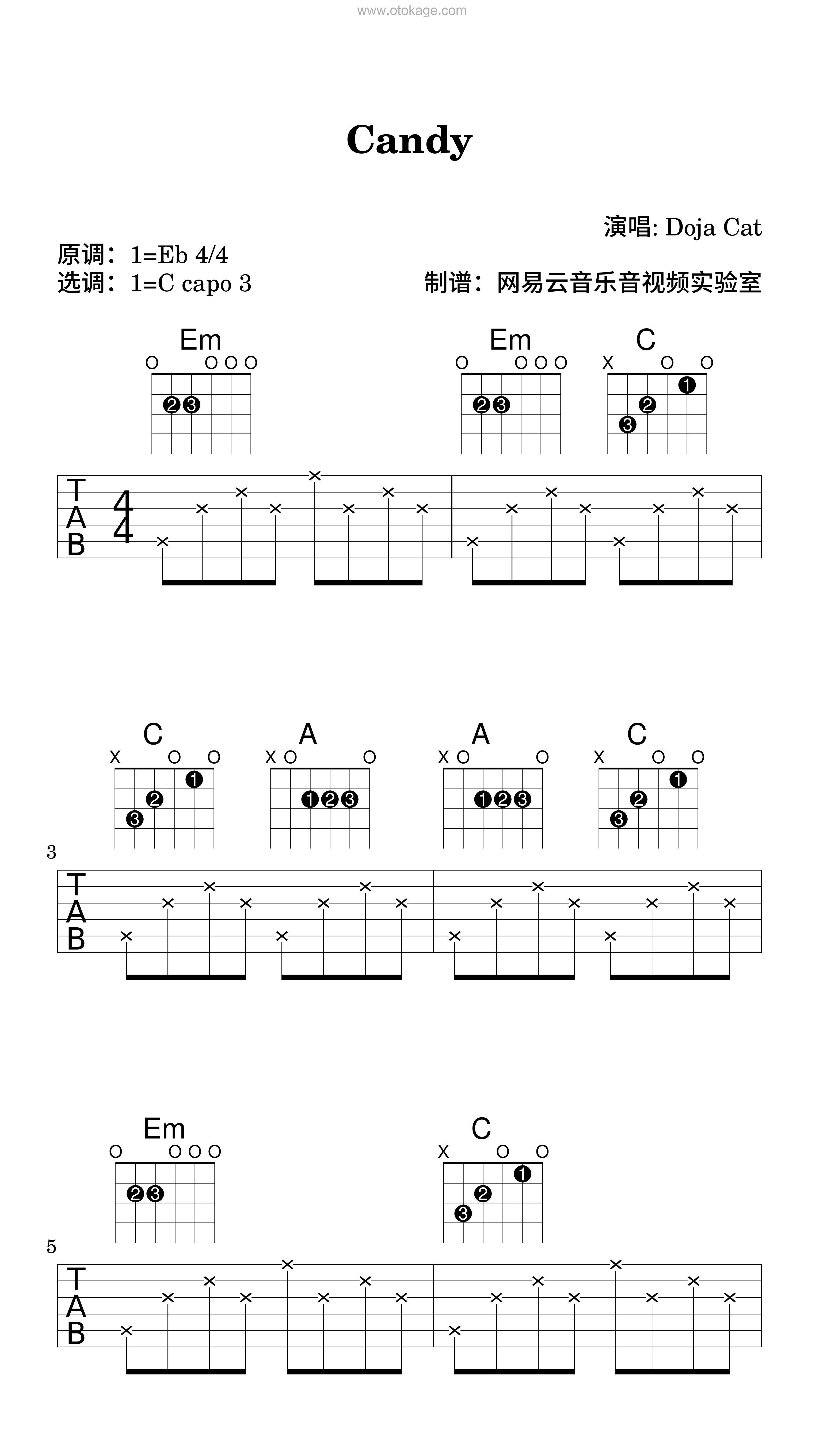 Doja Cat《Candy吉他谱》降E调_完美契合情感