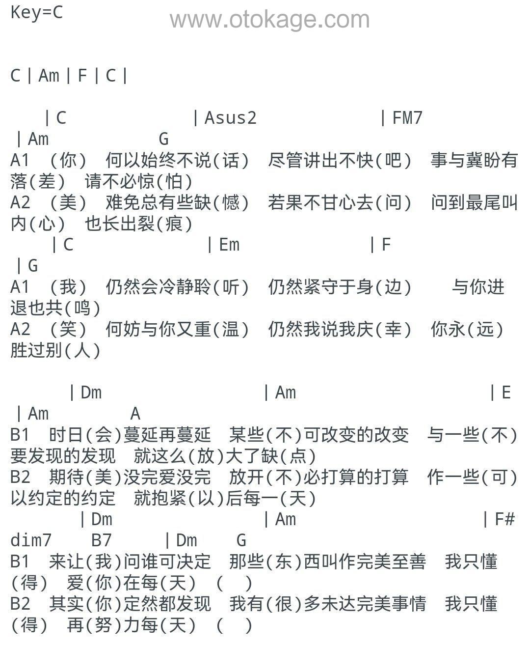 陈奕迅《无条件吉他谱》C调_节奏激发情感共鸣