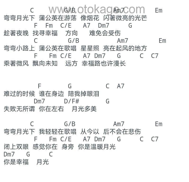 王心凌《月光吉他谱》C调_令人难忘的和声