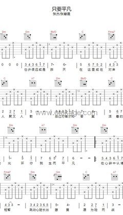 张杰,张碧晨《只要平凡吉他谱》F调_完美和声编排