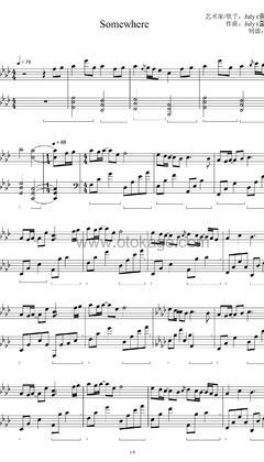 July《Somewhere钢琴谱》降A调_节奏舒缓而温柔