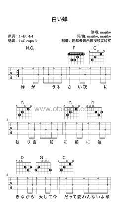 majiko《白い蝉吉他谱》降E调_旋律打动心灵
