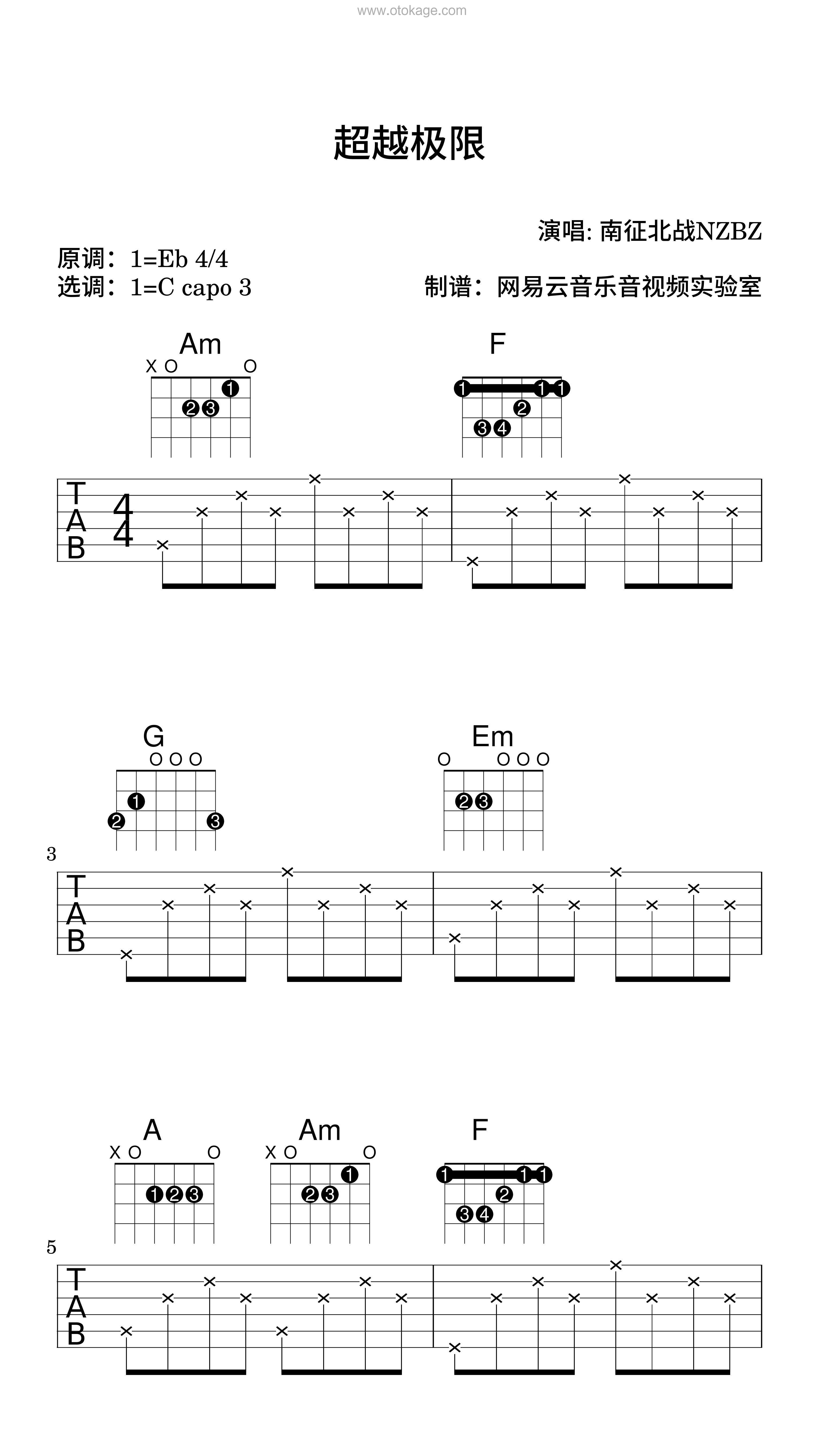 南征北战NZBZ《超越极限吉他谱》降E调_完美平衡的音色