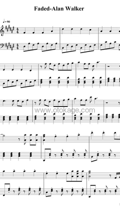 Alan Walker《Fade钢琴谱》升F调_旋律轻松愉快