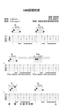 梁咏琪《100层楼的家吉他谱》降B调_节奏优美迷人