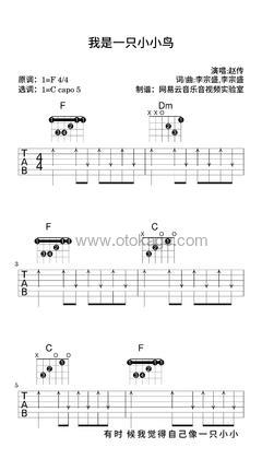 赵传《我是一只小小鸟吉他谱》F调_节奏舒缓而温柔