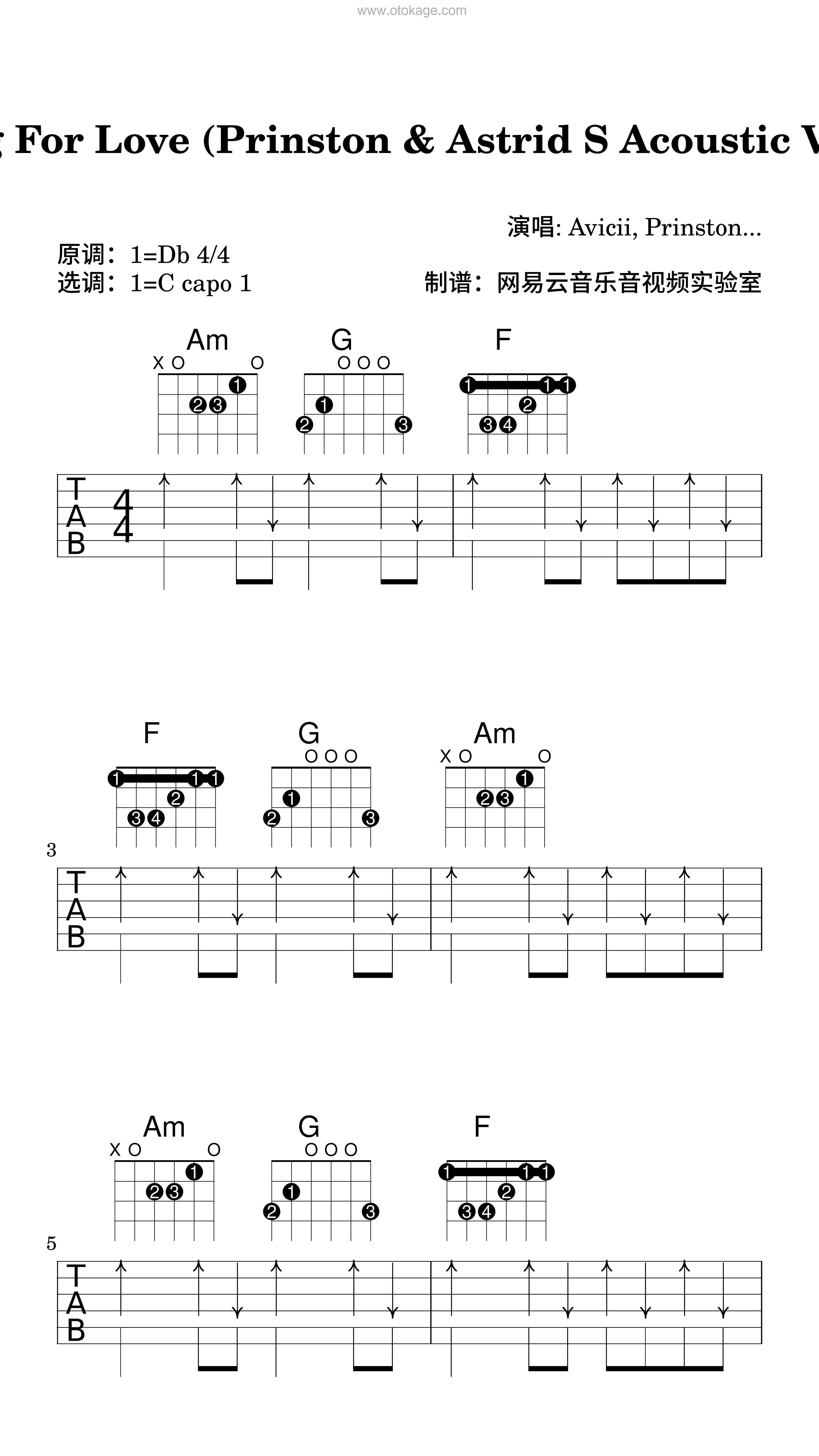 Avicii,Prinston《Waiting For Love (Prinston & Astrid S Acoustic Version)吉他谱》降D调_旋律沁人心田