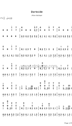 Alan Walker,Au/Ra《Darkside钢琴谱》G调_音符串联情感