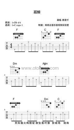 陈壹千《孤鲸吉他谱》降D调_旋律清新自然