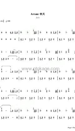 July《Autumn钢琴谱》降B调_音乐纯净感人