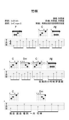 刘思鉴《竹林吉他谱》D调_完美节奏编排