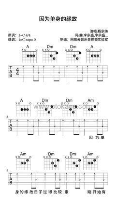杨宗纬《因为单身的缘故吉他谱》C调_完美还原原曲