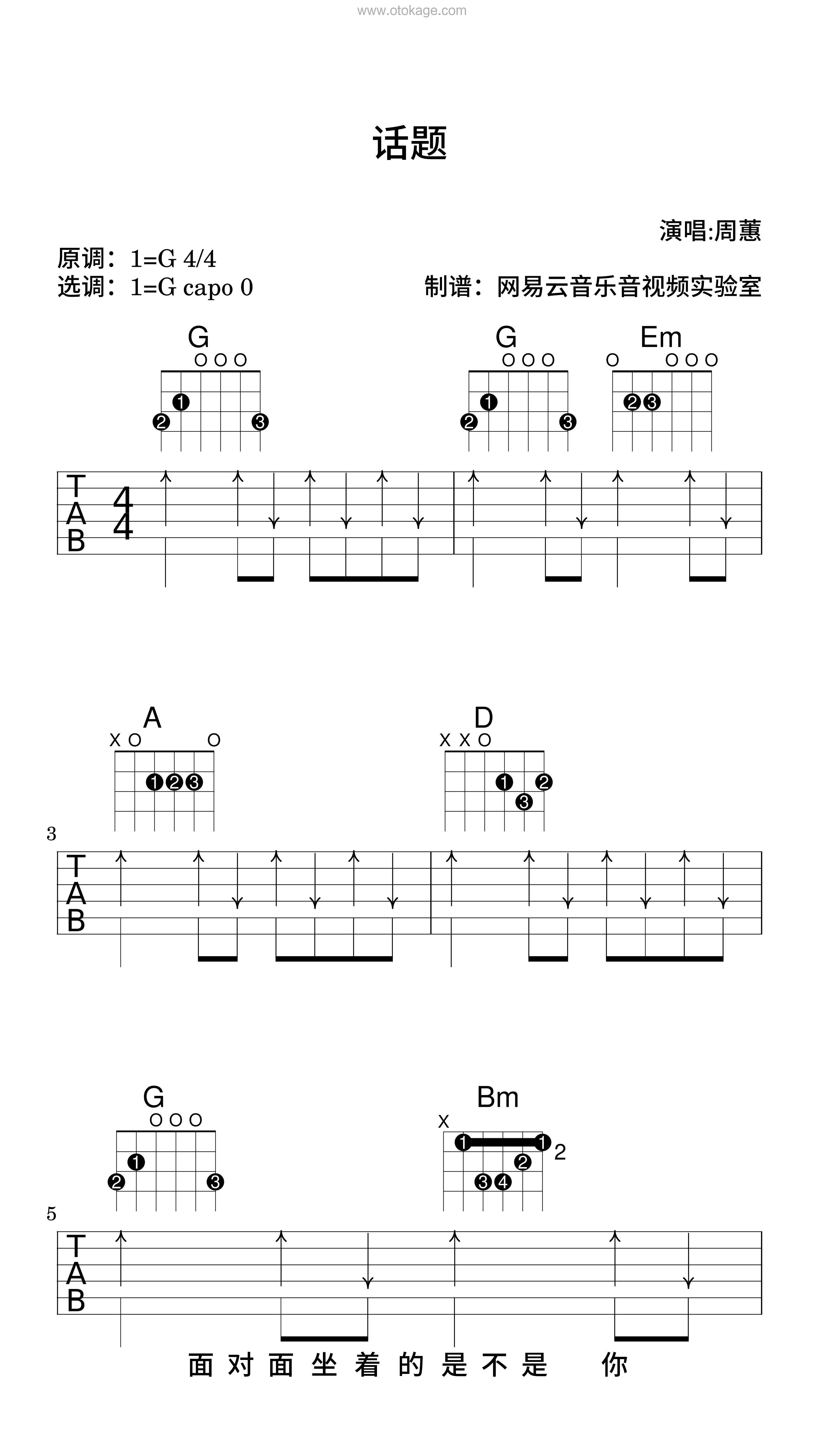 周蕙《话题吉他谱》G调_旋律抚慰心灵