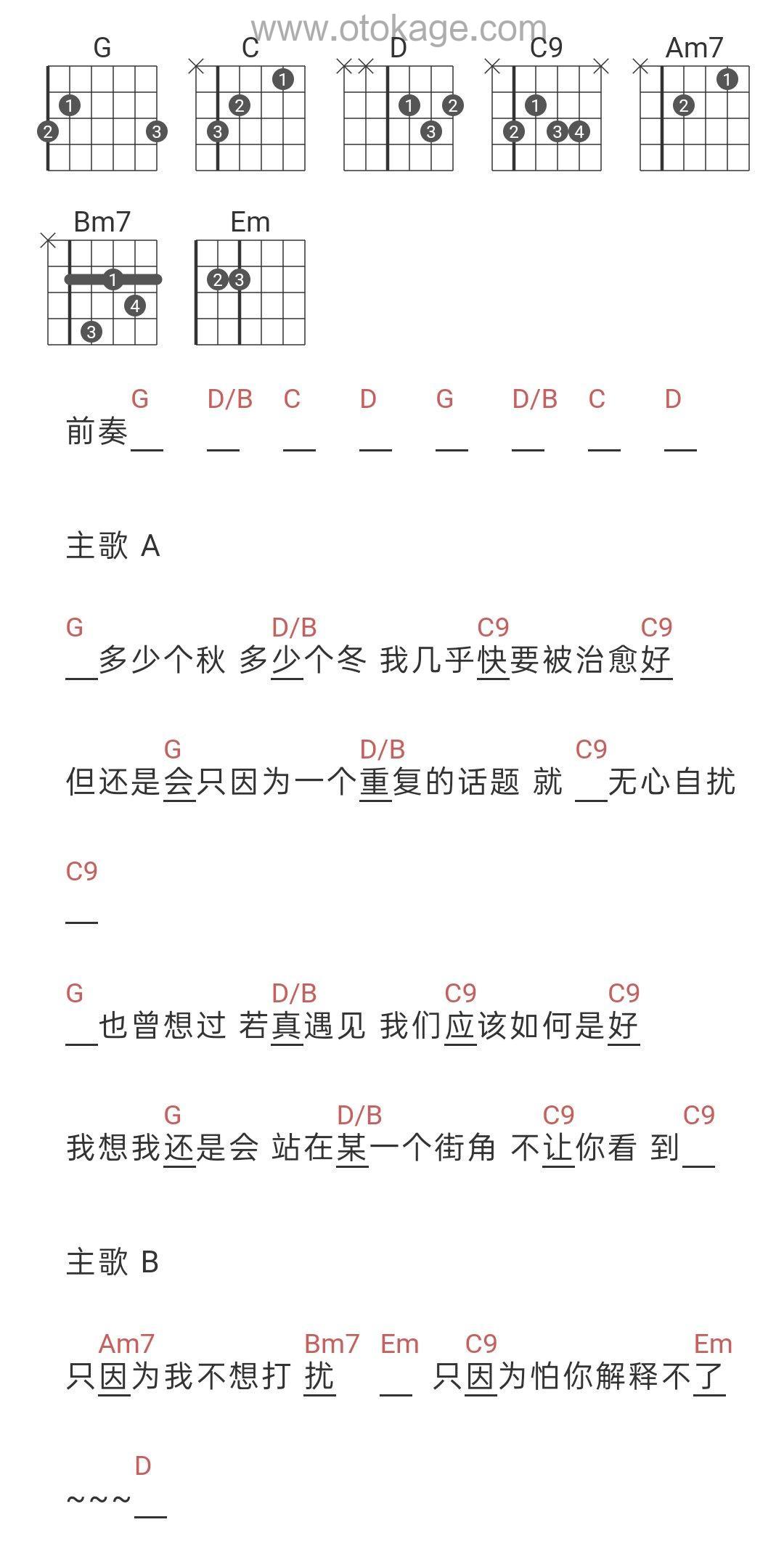 张杰,戴佩妮《街角的祝福吉他谱》G调_旋律优雅如梦