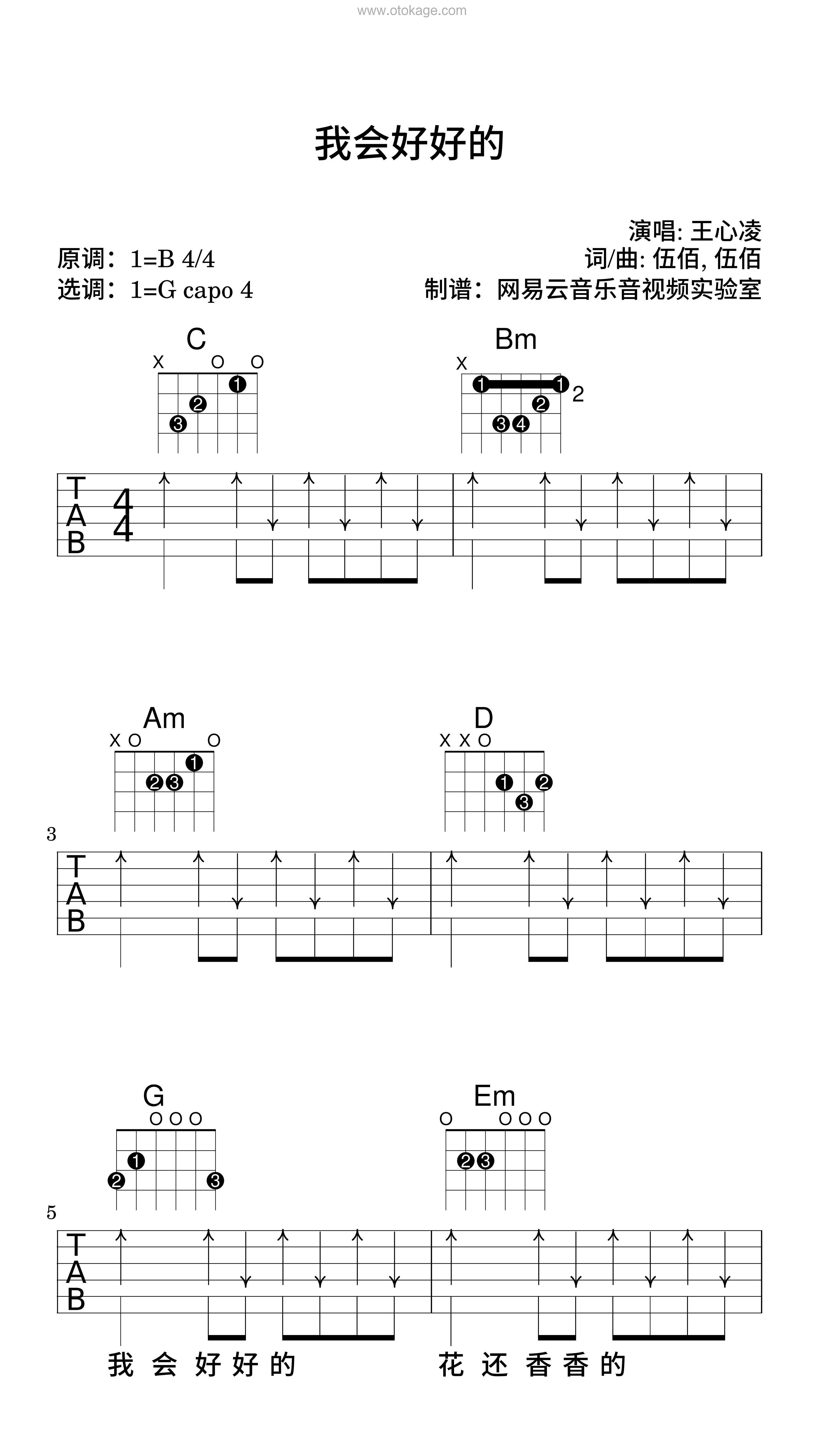 王心凌《我会好好的吉他谱》B调_旋律丝滑流畅
