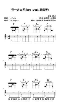 陆虎《我一定会回来的 (2020重唱版)吉他谱》F调_音符与情感交织